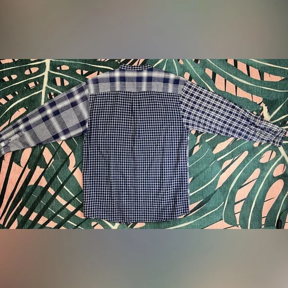 Vintage Santana Collarless Plaid Denim Button Up Shirt - Picture 5 of 11